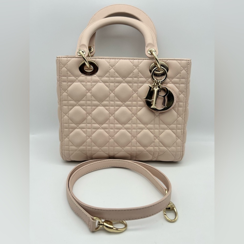 Chiristian Dior Lady dior Medium 2way Hand Shoulder Bag Leather Blush pink